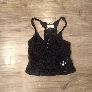 Abercrombie Navy Lace Button Up Tank Top
